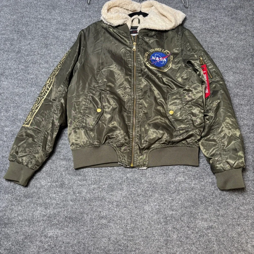 Southpole Kids Bomber Jacket NASA Space Explorer Sherpa‎ Lined Olive Green XL